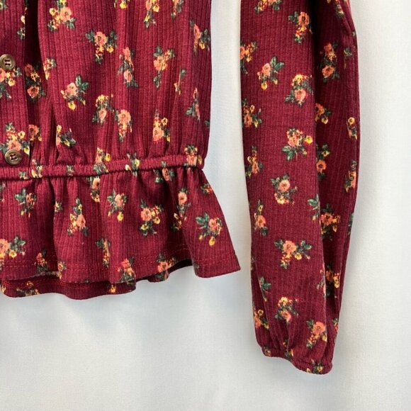 Moa Moa Womens Blouse Multicolor Floral Long Sleeve Puff Scoop Neck Ruffles XS - Picture 8 of 10